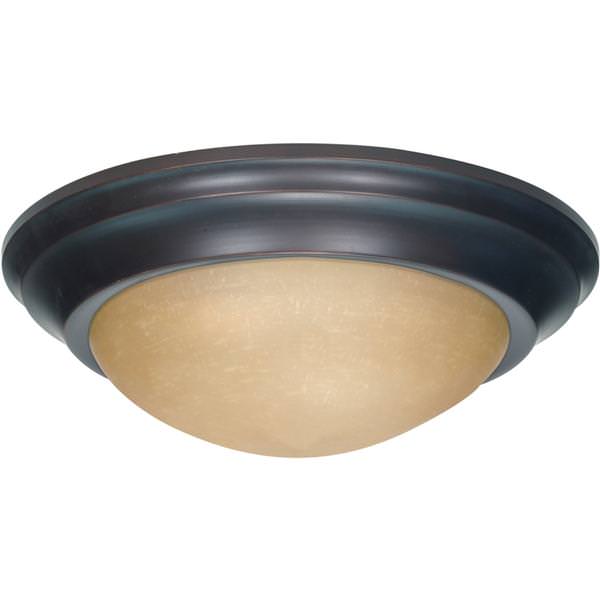 1 Light 11" Round Mahogany Bronze Champagne Washed Linen Glass Shade Ceiling Light Fixture