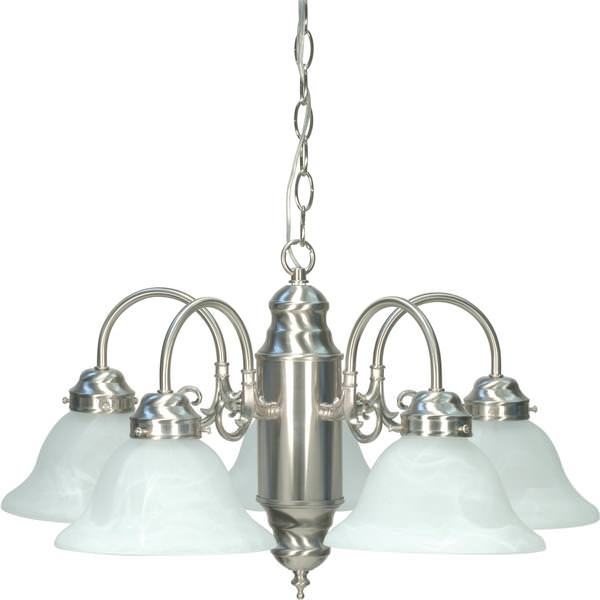 5 Light Brushed Nickel Alabaster Glass Shades Chandelier Light Fixture