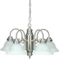 Nuvo Lighting 5 Light Brushed Nickel Alabaster Glass Shades Chandelier Light Fixture