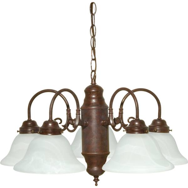 5 Light Old Bronze Alabaster Glass Shades Chandelier Light Fixture