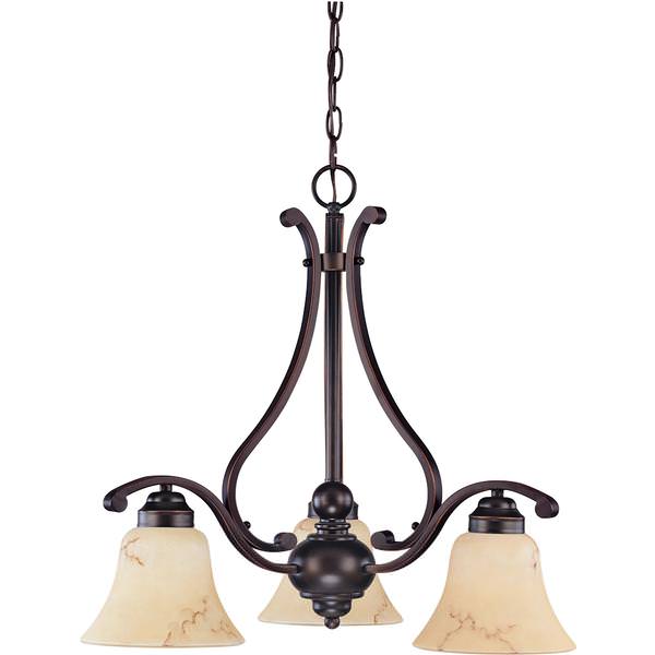 3 Light Copper Espresso Honey Marble Glass Shades Chandelier Light Fixture