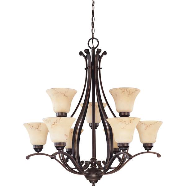 9 Light Copper Espresso Honey Marble Glass Shades Chandelier Light Fixture