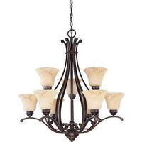 View 9 Light Copper Espresso Honey Marble Glass Shades Chandelier Light Fixture