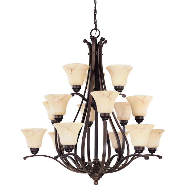 15 Light Copper Espresso Honey Marble Glass Shades Chandelier Light Fixture