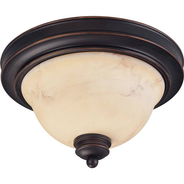 2 Light 11" Round Copper Espresso Honey Marble Glass Shade Ceiling Light Fixture