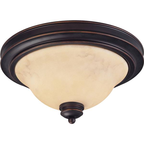 2 Light 13" Round Copper Espresso Honey Marble Glass Shade Ceiling Light Fixture