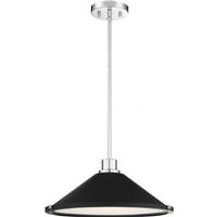 View 1 Light 18 watt 120 volt 3000K Natural White Polished Nickel Matte Black Metal Shade LED Pendant