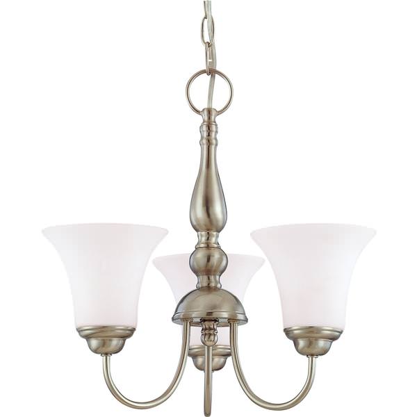 3 Light Brushed Nickel White Satin Glass Shades Chandelier Light Fixture