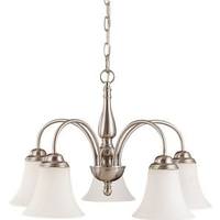 View 5 Light Brushed Nickel White Satin Glass Shades Chandlier Light Fixture