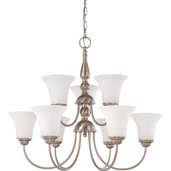 9 Light Brushed Nickel White Satin Glass Chandelier Light Fixture