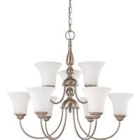 View 9 Light Brushed Nickel White Satin Glass Chandelier Light Fixture