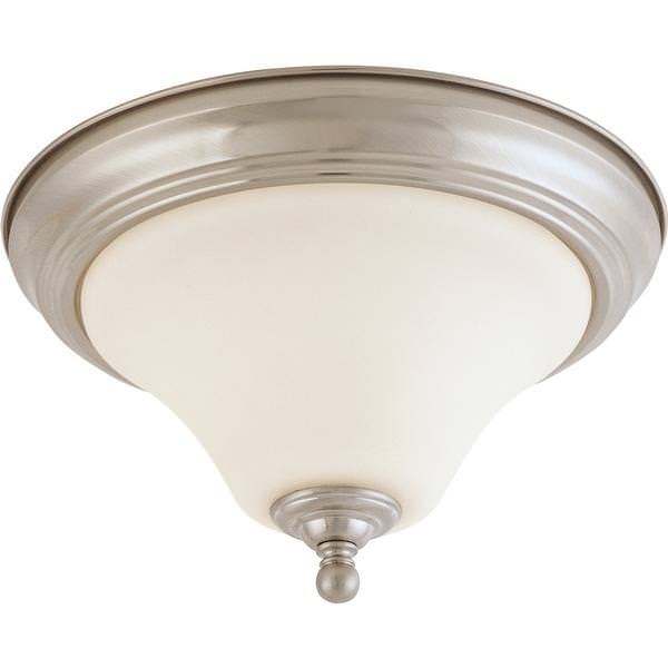 1 Light 11" Round Brushed Nickel White Satin Glass Shade Ceiling Light Fixture
