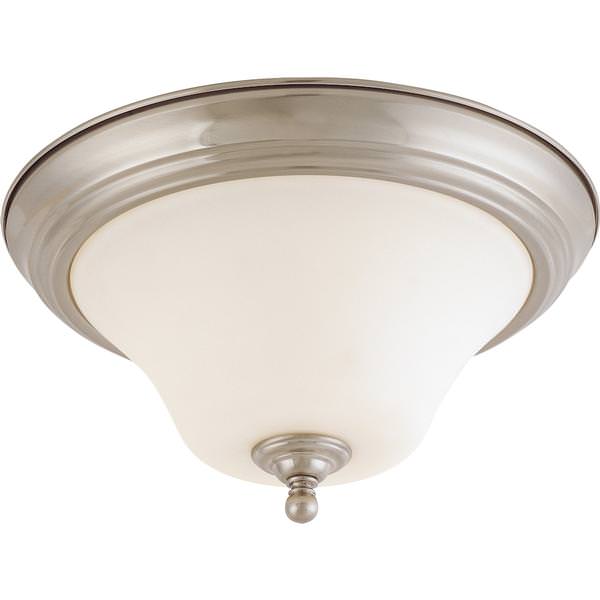 2 Light 13" Round Brushed Nickel White Satin Glass Shade Ceiling Light Fixture