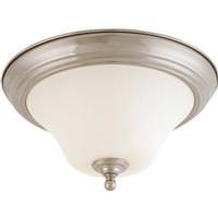 View 2 Light 13" Round Brushed Nickel White Satin Glass Shade Ceiling Light Fixture