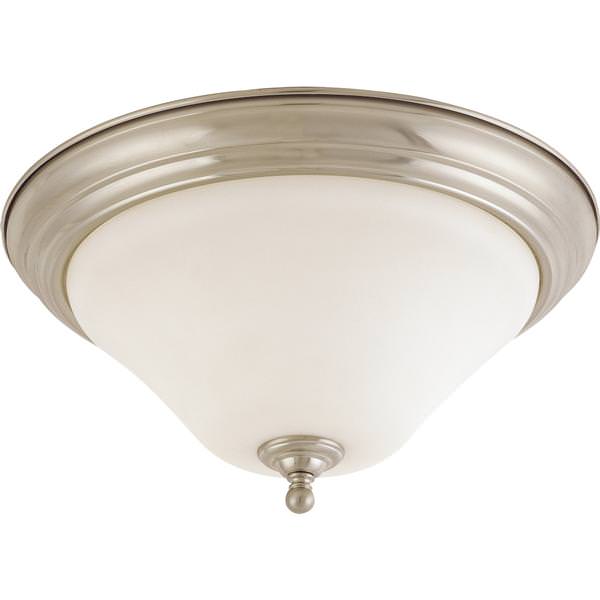 2 Light 15" Round Brushed Nickel White Satin Glass Shade Ceiling Light Fixture