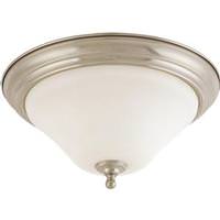 View 2 Light 15" Round Brushed Nickel White Satin Glass Shade Ceiling Light Fixture