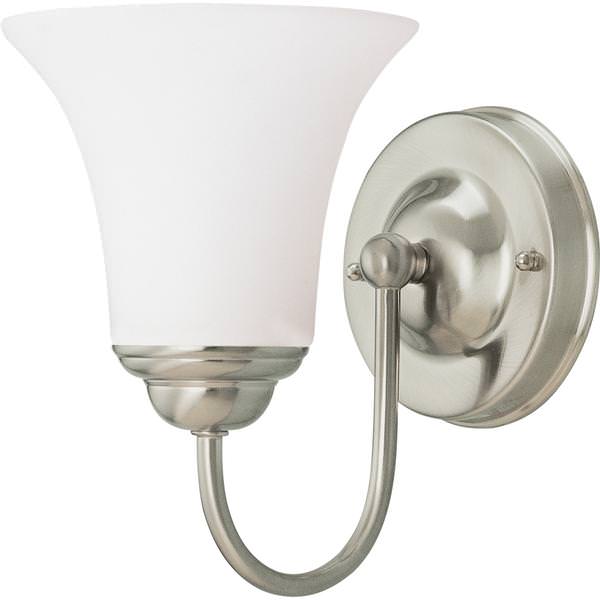 1 Light Brushed Nickel White Satin Glass Shade Vanity Light Fixture