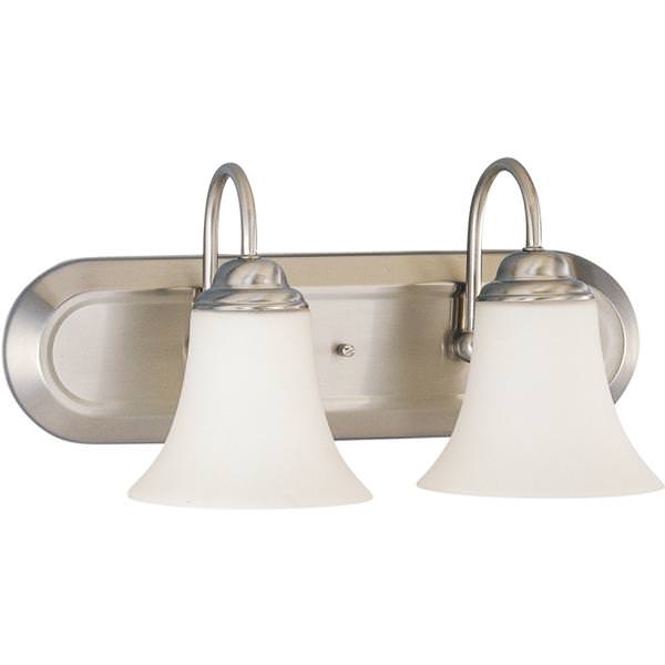 2 Light Brushed Nickel White Satin Glass Shades Vanity Light Fixture