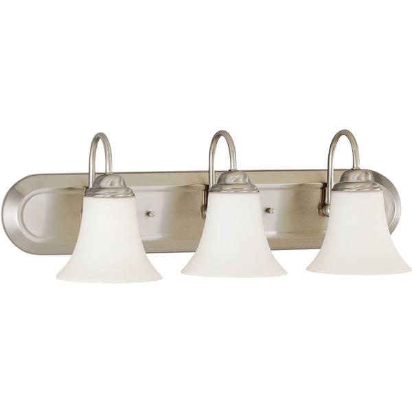 3 Light Brushed Nickel White Satin Glass Shades Vanity Light Fixture