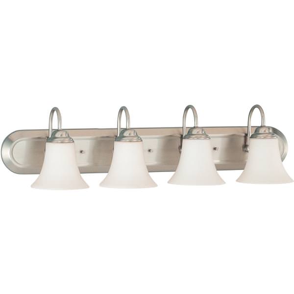 4 Light Brushed Nickel White Satin Glass Shades Vanity Light Fixture
