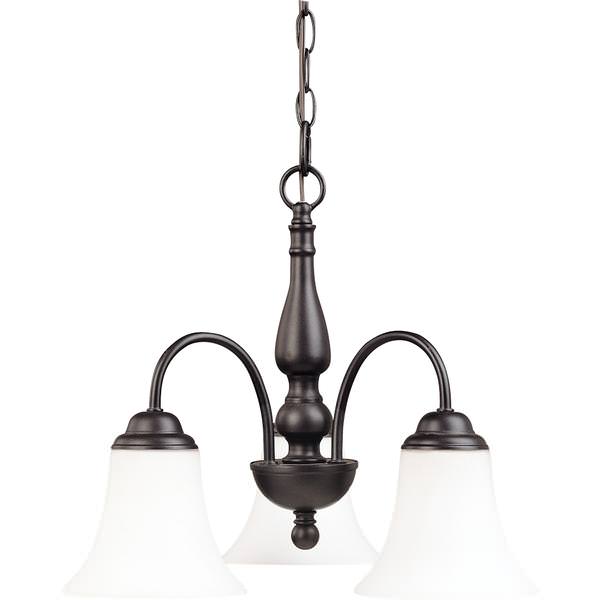 3 Light Dark Chocolate Bronze White Satin Glass Shades Chandelier Light Fixture