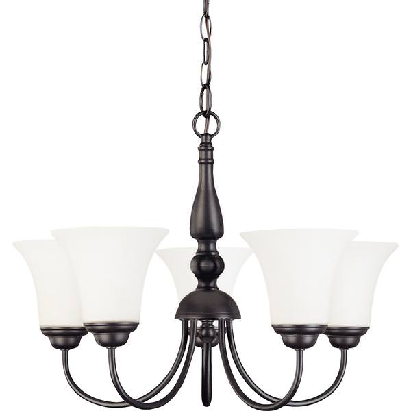 5 Light Dark Chocolate Bronze White Satin Glass Shades Chandelier Light Fixture