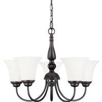 View 5 Light Dark Chocolate Bronze White Satin Glass Shades Chandelier Light Fixture