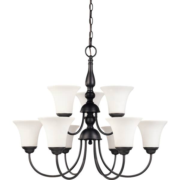 9 Light Dark Chocolate Bronze White Satin Glass Shades Chandelier Light Fixture