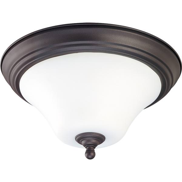 2 Light 13" Round Dark Chocolate Bronze White Satin Glass Shade Ceiling Light Fixture