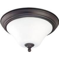 View 2 Light 13" Round Dark Chocolate Bronze White Satin Glass Shade Ceiling Light Fixture