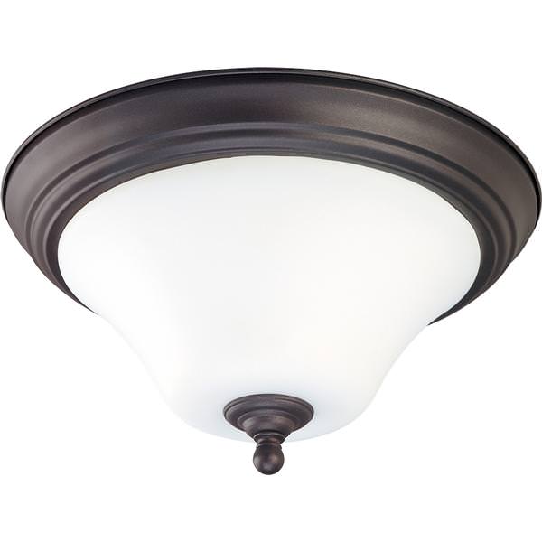 2 Light 15" Round Dark Chocolate Bronze White Satin Glass Shade Ceiling Light Fixture