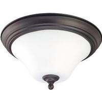 View 2 Light 15" Round Dark Chocolate Bronze White Satin Glass Shade Ceiling Light Fixture