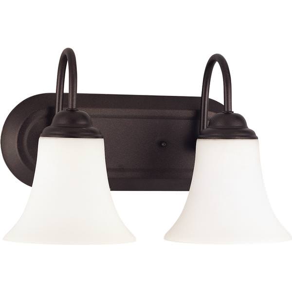 2 Light Dark Chocolate Bronze White Satin Glass Shades Vanity Light Fixture