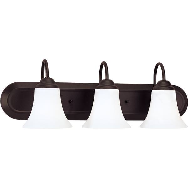 3 Light Dark Chocolate Bronze White Satin Glass Shades Vanity Light Fixture