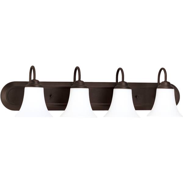 4 Light Dark Chocolate Bronze White Satin Glass Shades Vanity Light Fixture
