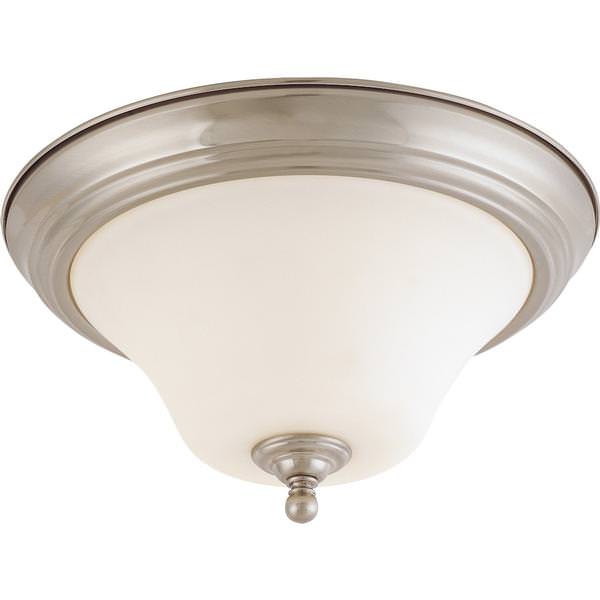 2 Light 13" Round Brushed Nickel White Satin Glass Shade Ceiling Light Fixture