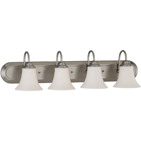4 Light Brushed Nickel White Satin Glass Shades Vanity Light Fixture
