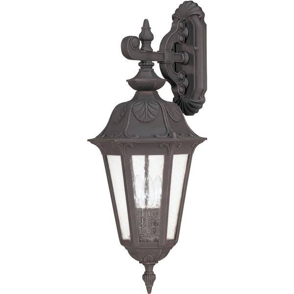 3 Light 11" Satin Iron Ore Seeded Mist Glass Shade Outdoor Wall Lantern Light Fixture