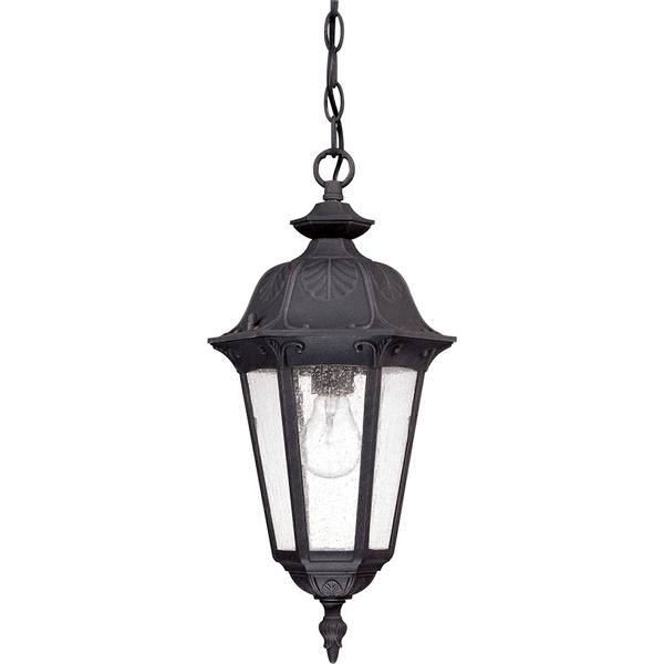 1 Light 9" Satin Iron Ore Seeded Mist Glass Shade Hanging Lantern Light Fixture