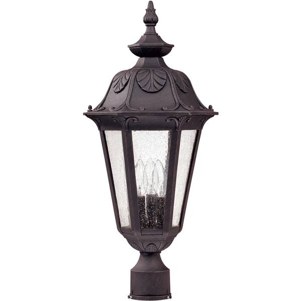3 Light 11" Satin Iron Ore Seeded Mist Glass Shade Post Lantern Light Fixture