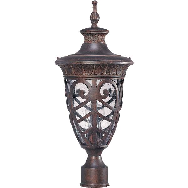 1 Light 9.5" Dark Plum Bronze Clear Seeded Glass Shade Post Lantern Light Fixture