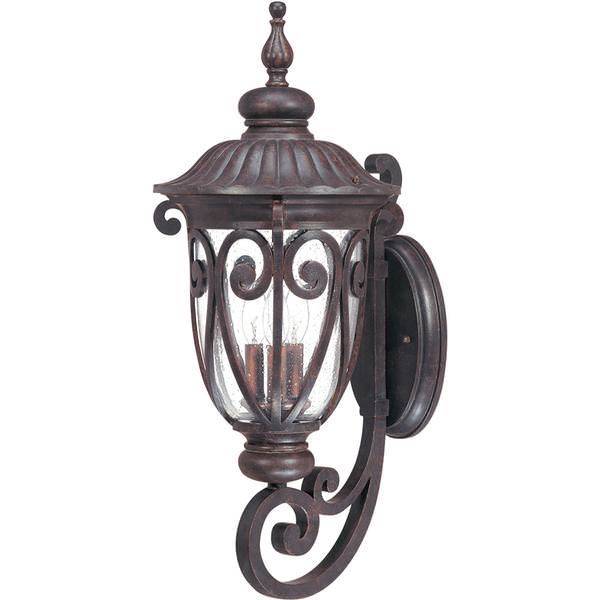 3 Light 11" Burlwood Clear Seeded Glass Shade Outdoor Wall Lantern Light Fixture