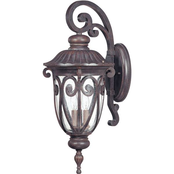 3 Light 11" Burlwood Clear Seeded Glass Shade Outdoor Wall Lantern Light Fixture