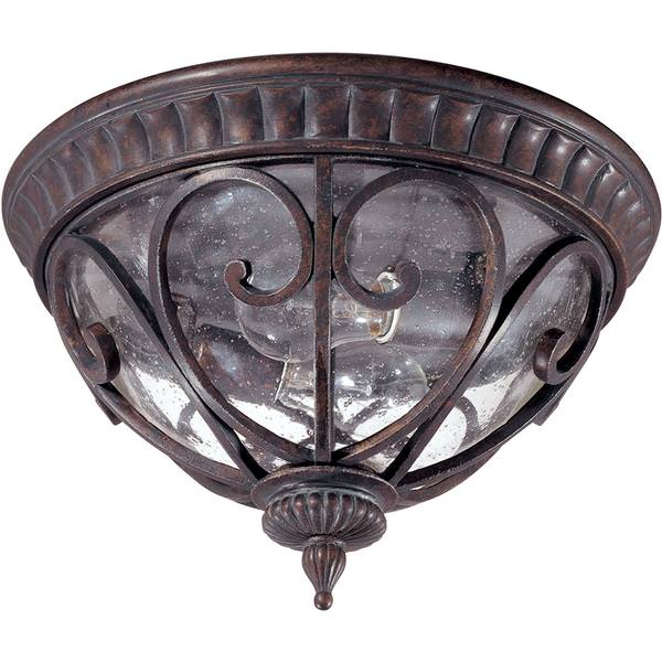 2 Light 13.5" Burlwood Clear Seeded Glass Shade Flush Mount Ceiling Light Fixture