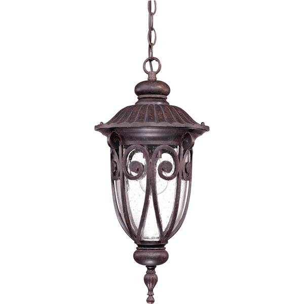 1 Light 9.5" Burlwood Clear Seeded Glass Shade Hanging Lantern Light Fixture