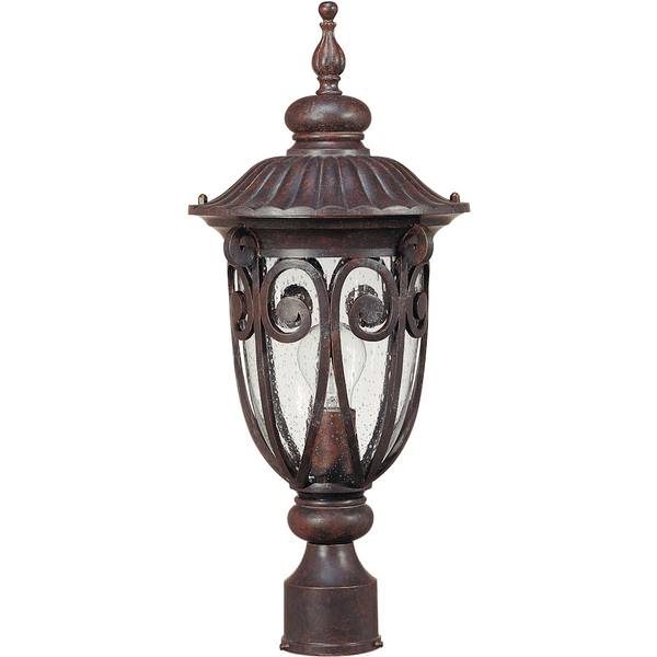 1 Light 9.5" Burlwood Clear Seeded Glass Shade Post Lantern Light Fixture