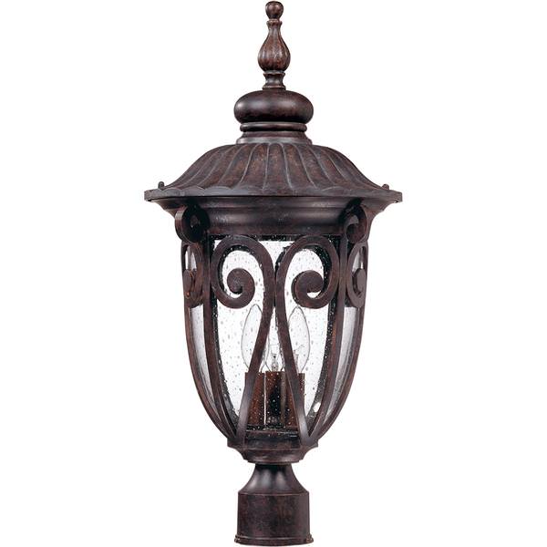 3 Light 11" Burlwood Clear Seeded Glass Shade Post Lantern Light Fixture