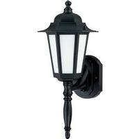 View 1 Light 7" Textured Black Frosted Glass Shade Outdoor Wall Lantern Light Fixture with Photocell