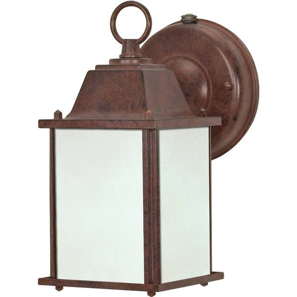 1 Light 4" Old Bronze Frosted Glass Shade Outdoor Wall Lantern Light Fixture with Photocell