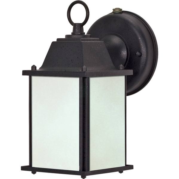 1 Light 4" Textured Black Frosted Glass Shade Outdoor Wall Lantern Light Fixture with Photocell